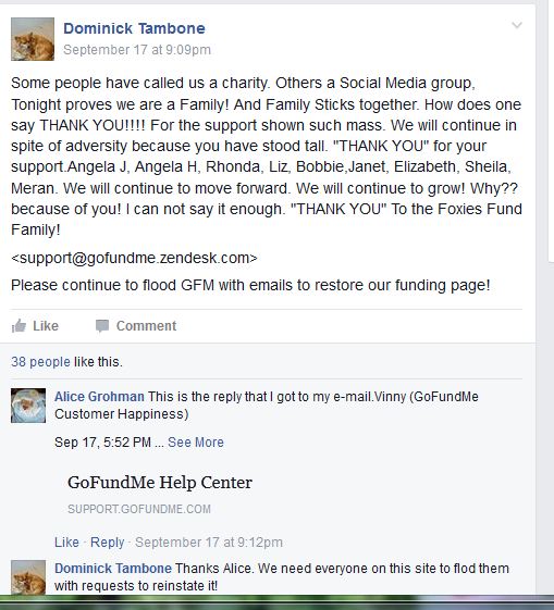 Dominick Tambone begs member send to go fund me1