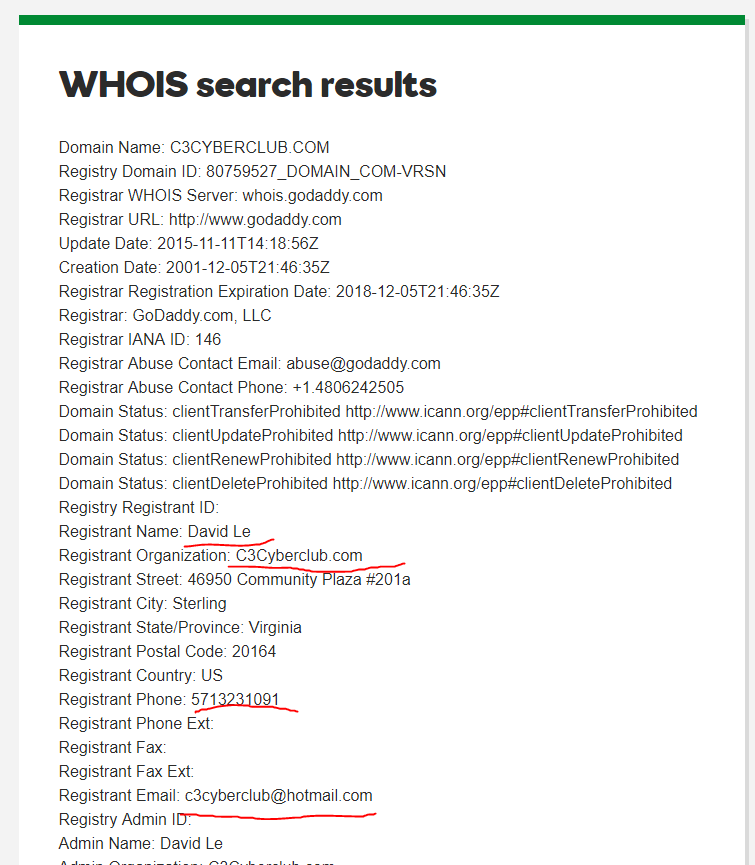 whois info of c3cyberclub