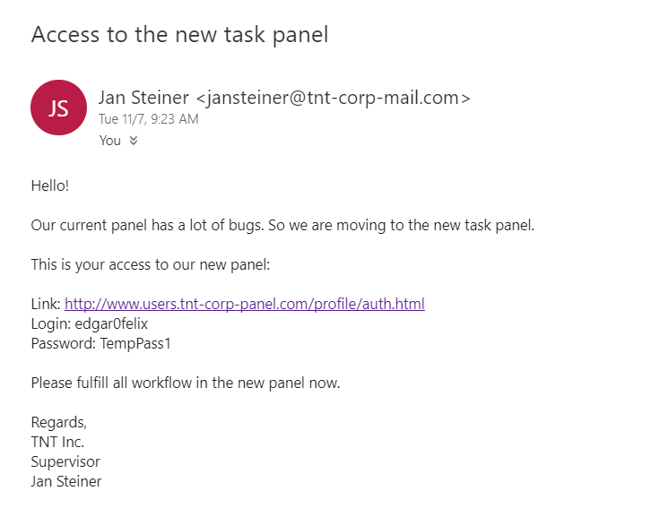 Jan sending me an e-mail about the new task panel