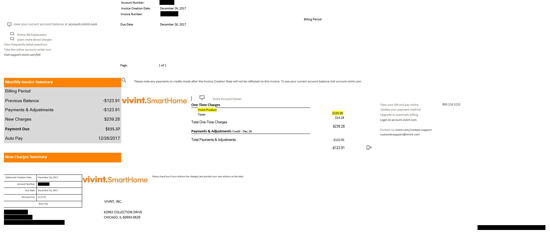 Invoice for equipment charges