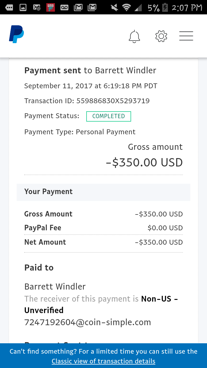 Pay pal transaction