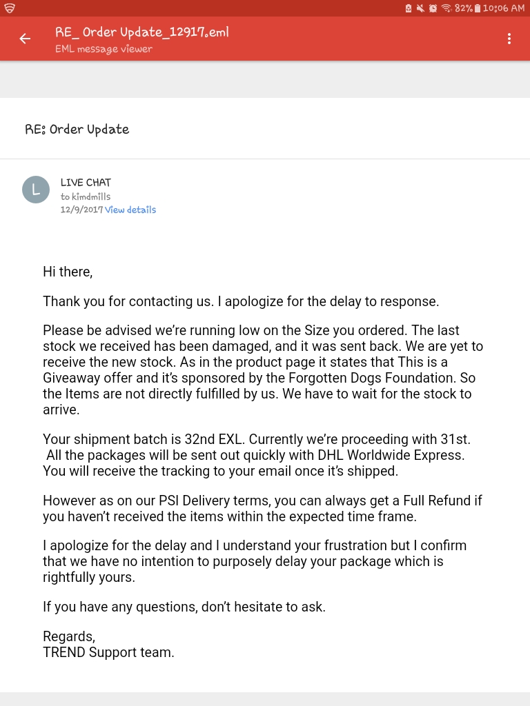 Response on order update