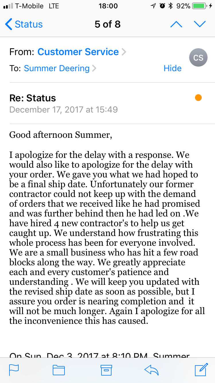Last email I received from the company