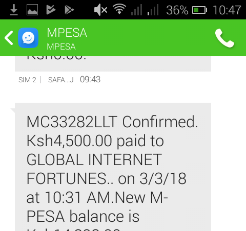 Mpesa transaction message, Transaction ID