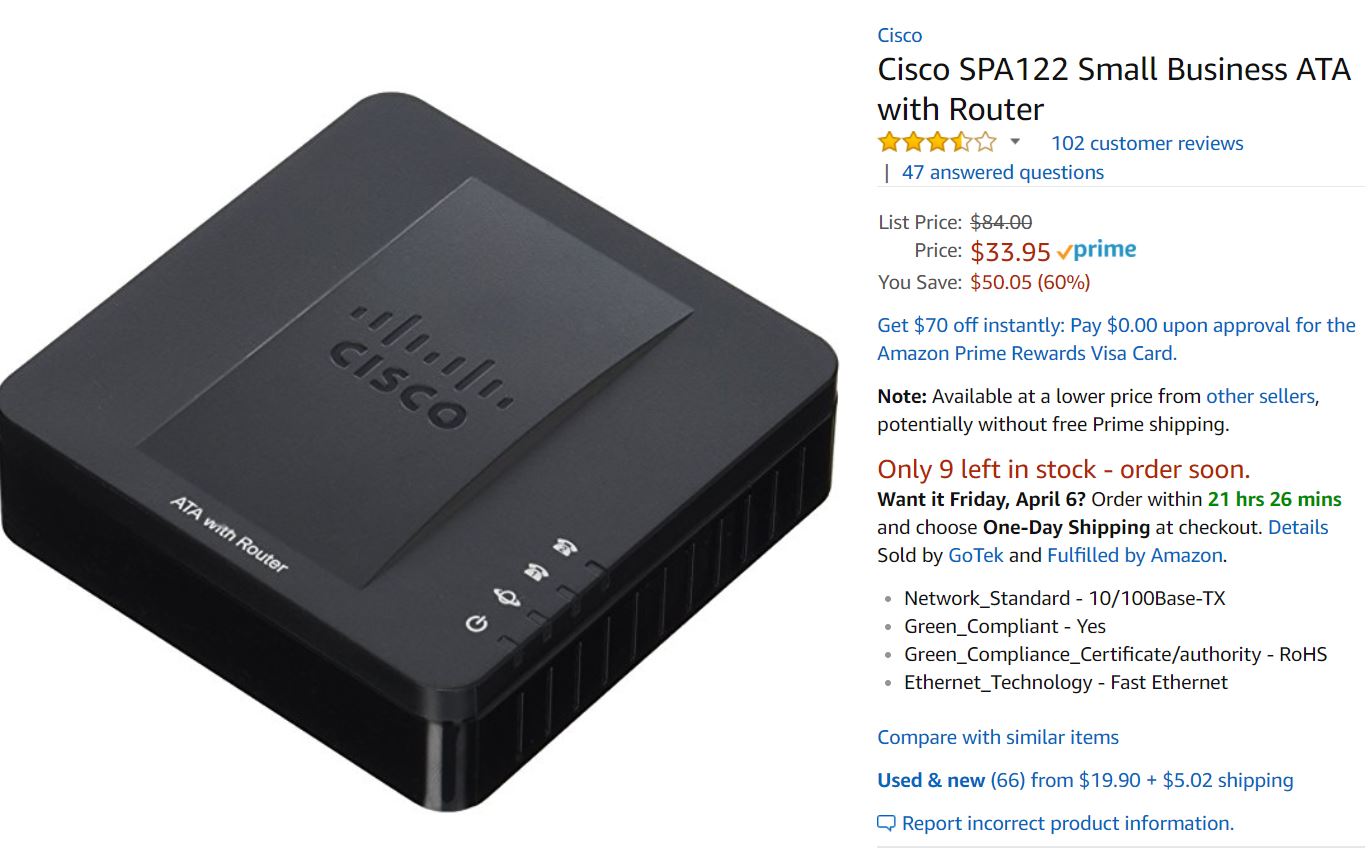 Amazon Price for New Cisco SPA122
