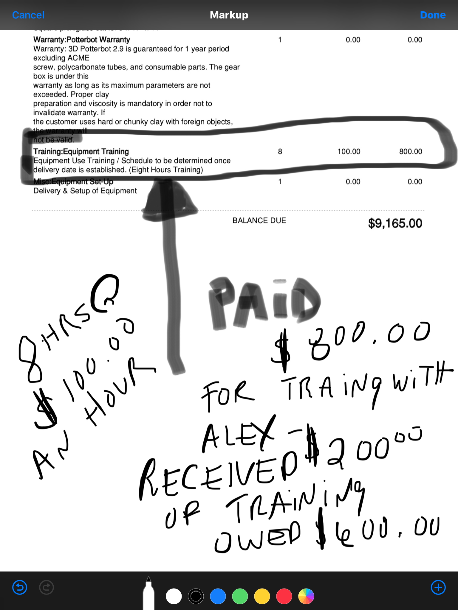 INVOICE FROM ALEX PROVING THAT I PAID FOR TRAINING