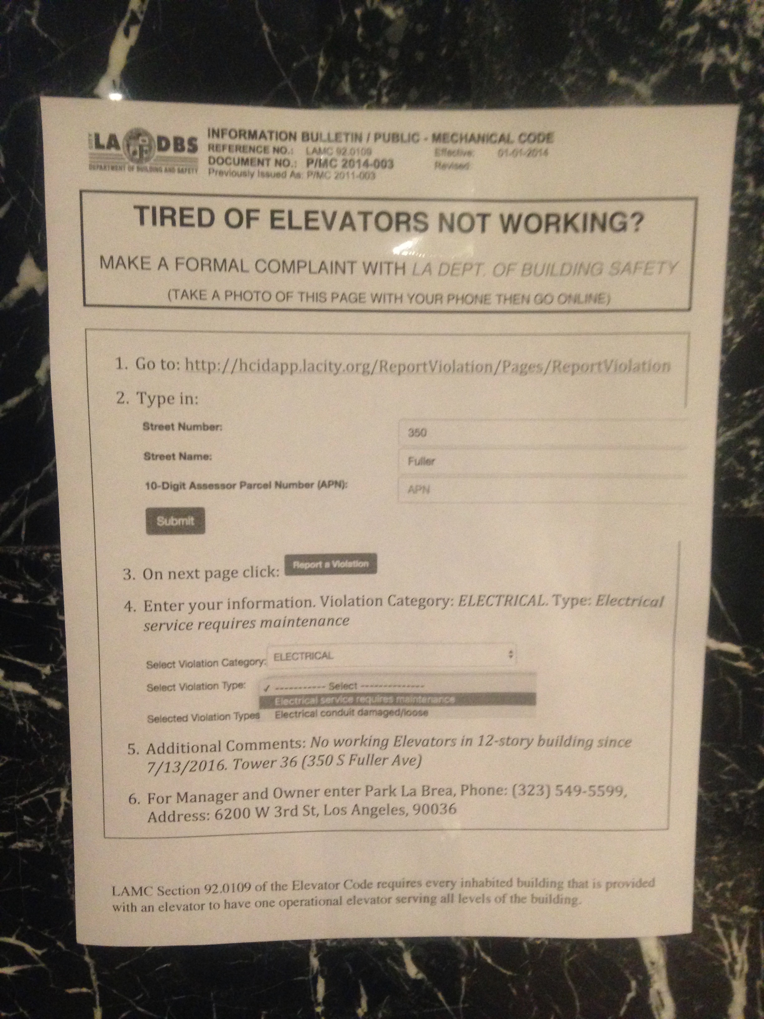 Elevator condition