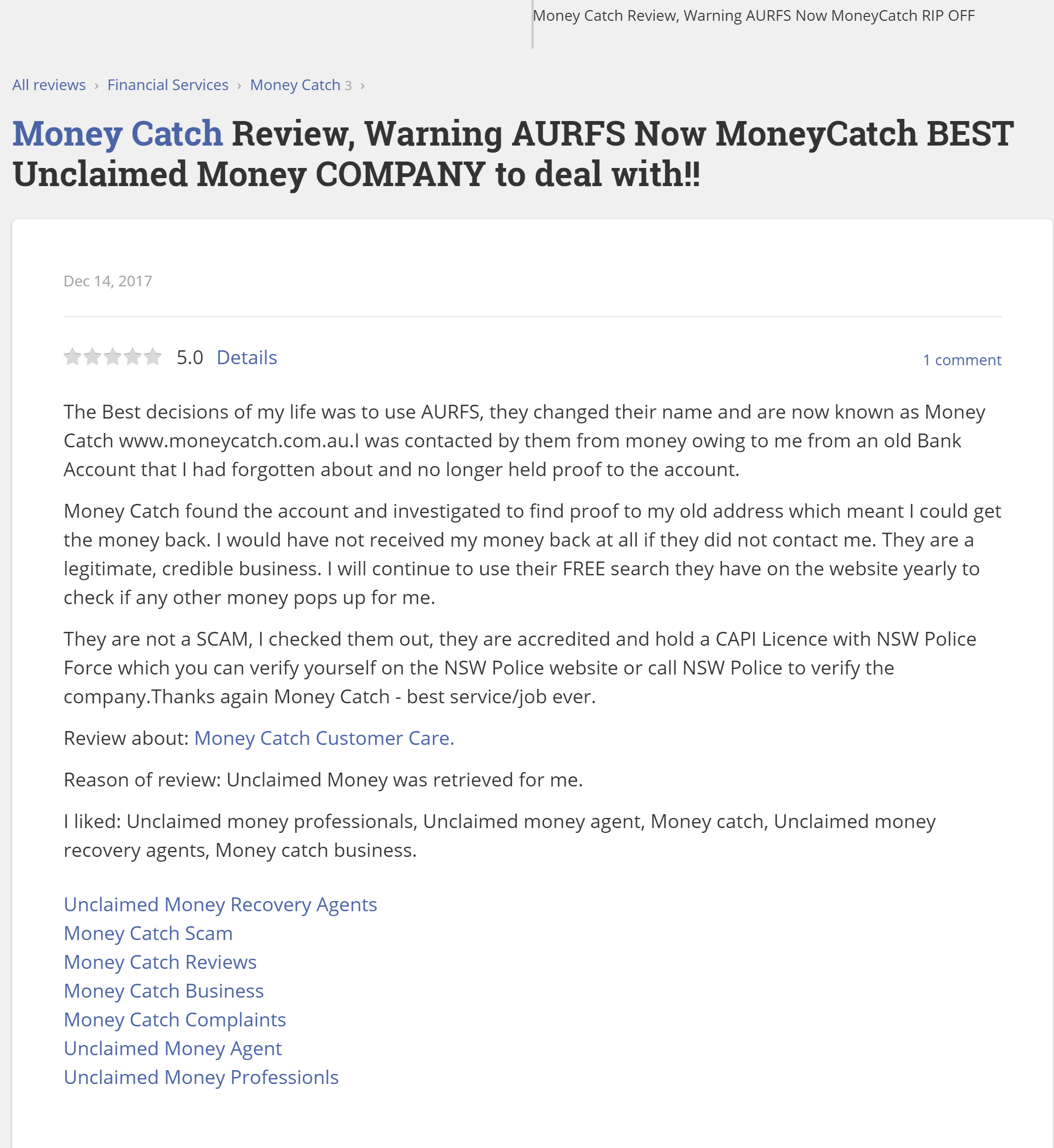 money catch customer reviews