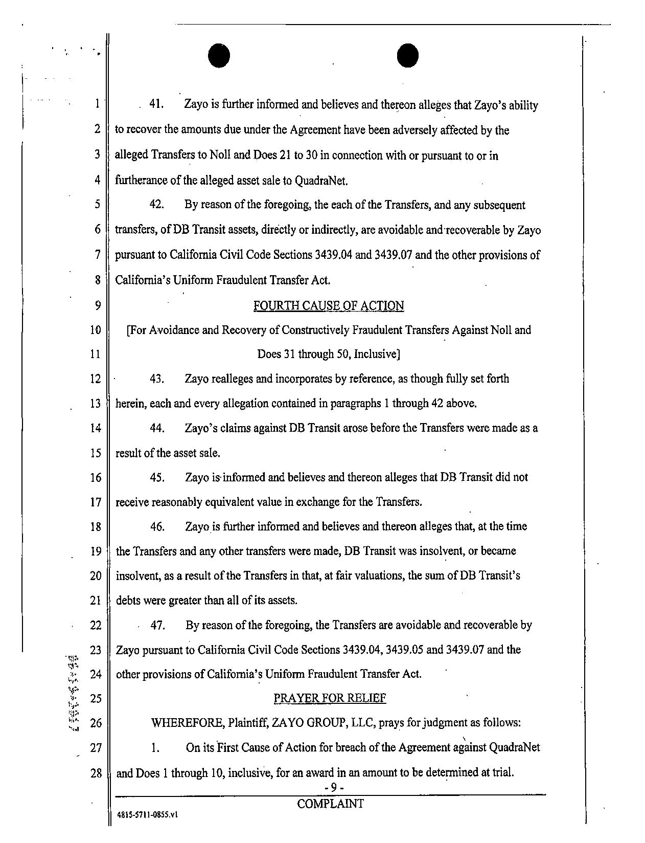 Quadranet Lawsuit with Zayo Group