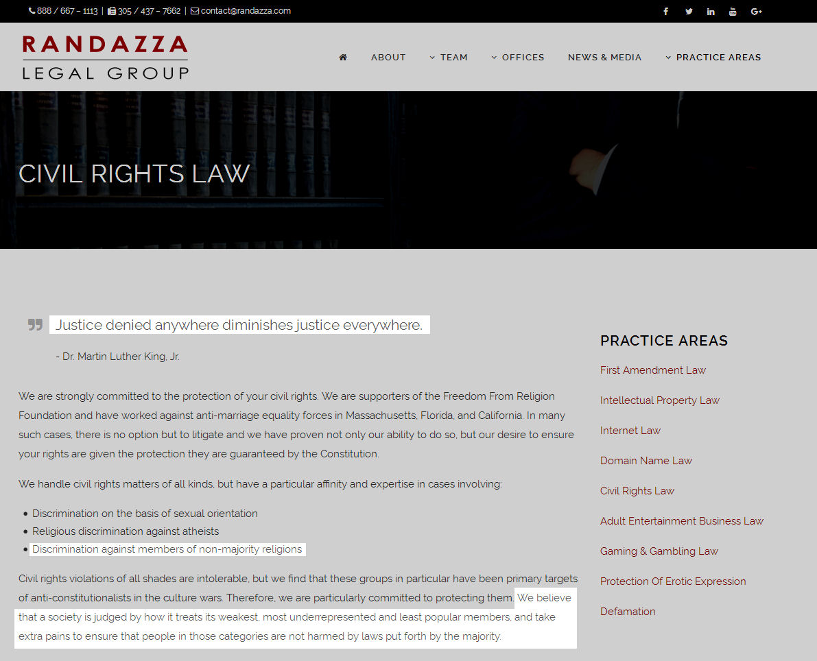 Randazza's webpage showing hypocrisy