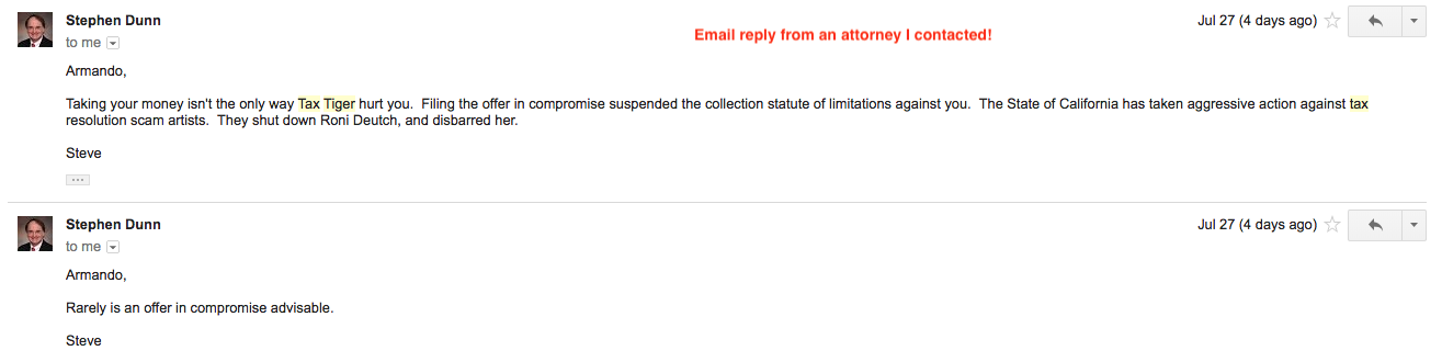 Email reply from attorney I contacted.