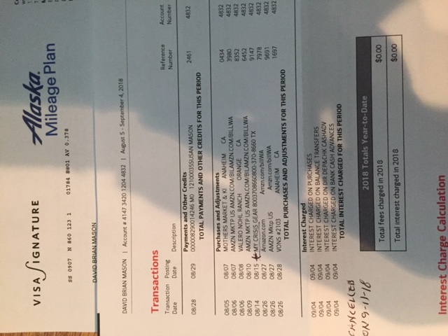 Dave's Visa Billing for My Crisis Gear