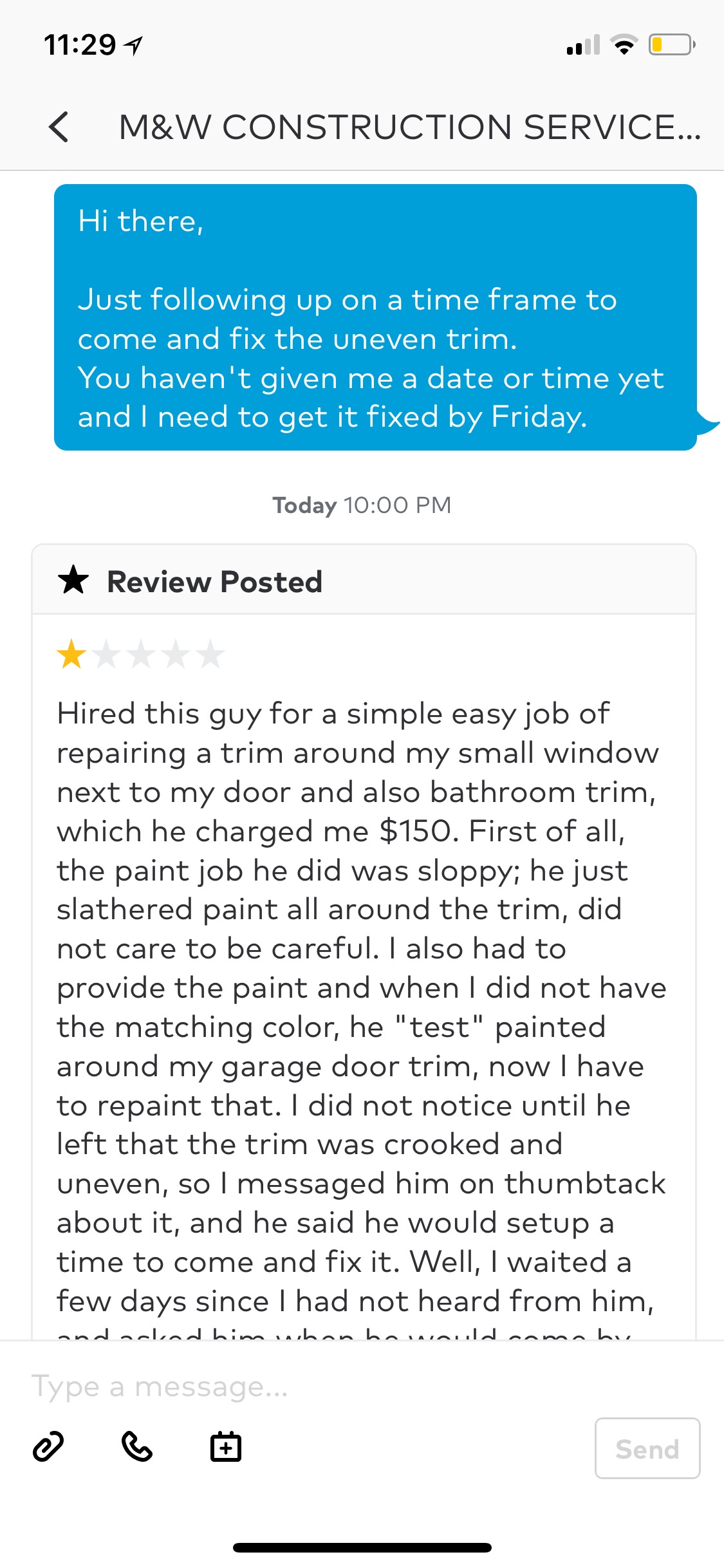 My review after waiting for him to respond 