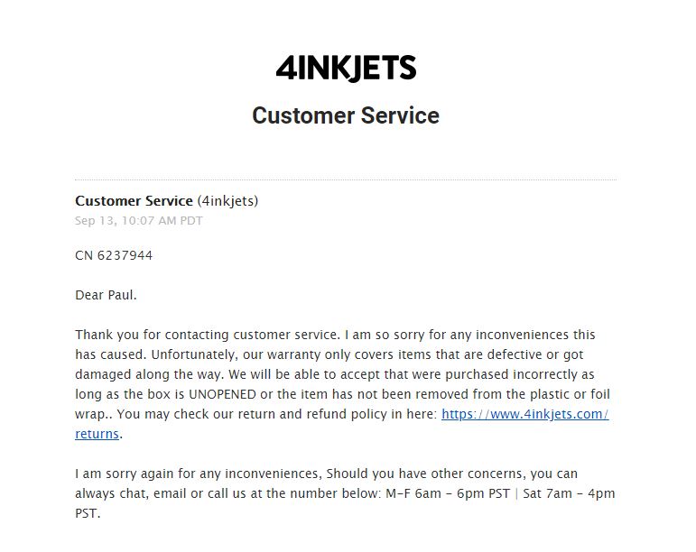 EMAIL FROM CUSTOMER SERVICE