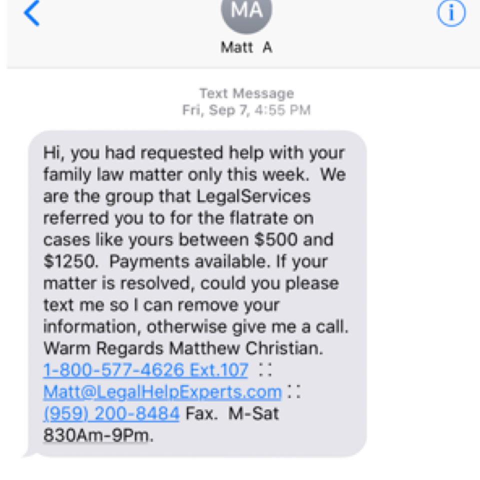 Initial text from legal help 