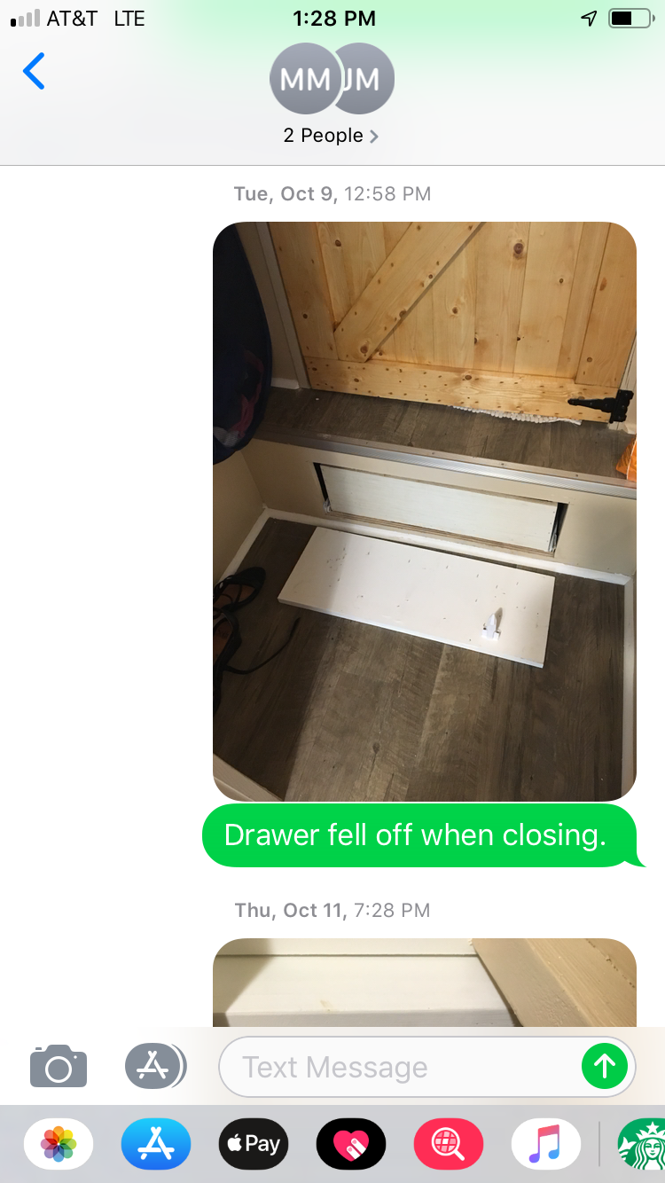 Drawer front fell off first time used