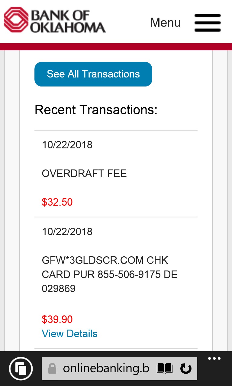 Here's the charge and overdraft fee for the charge