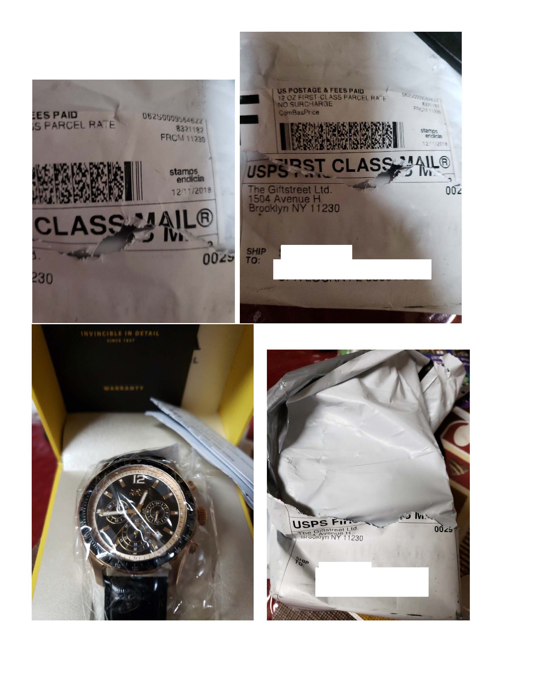 Proof that only one watch was delivered 12.21.18 