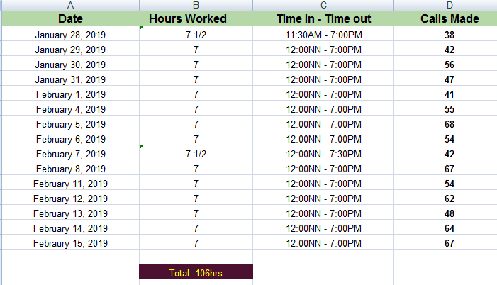 Raymond's Daily Report Worked Hours