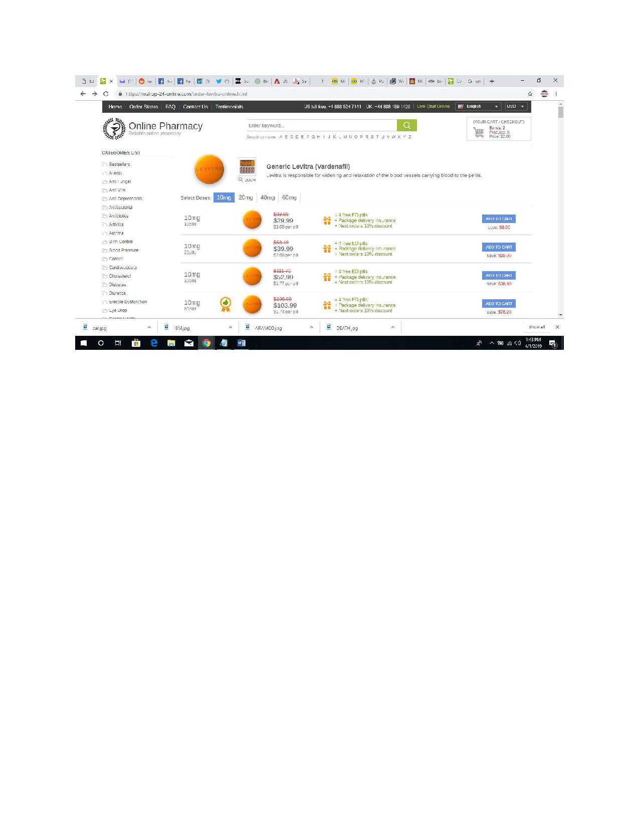 SCREENSHOT OF THE COMPANY'S SITE, ONLINE PHARMACY 