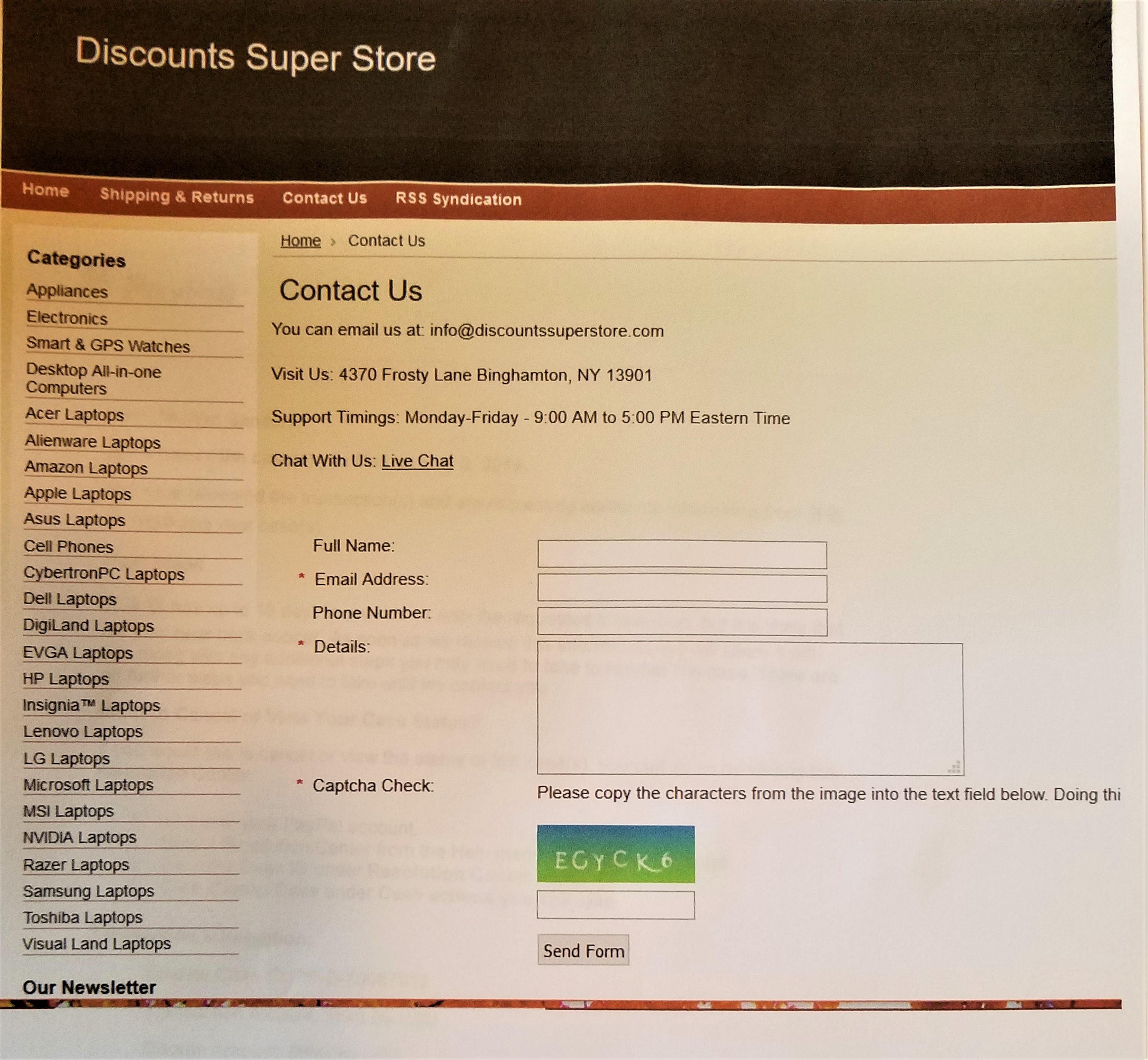 Discount Super Store click "Contact Us"