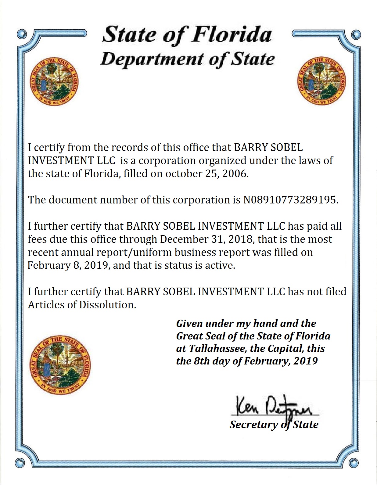 Business License in FL (Fake)