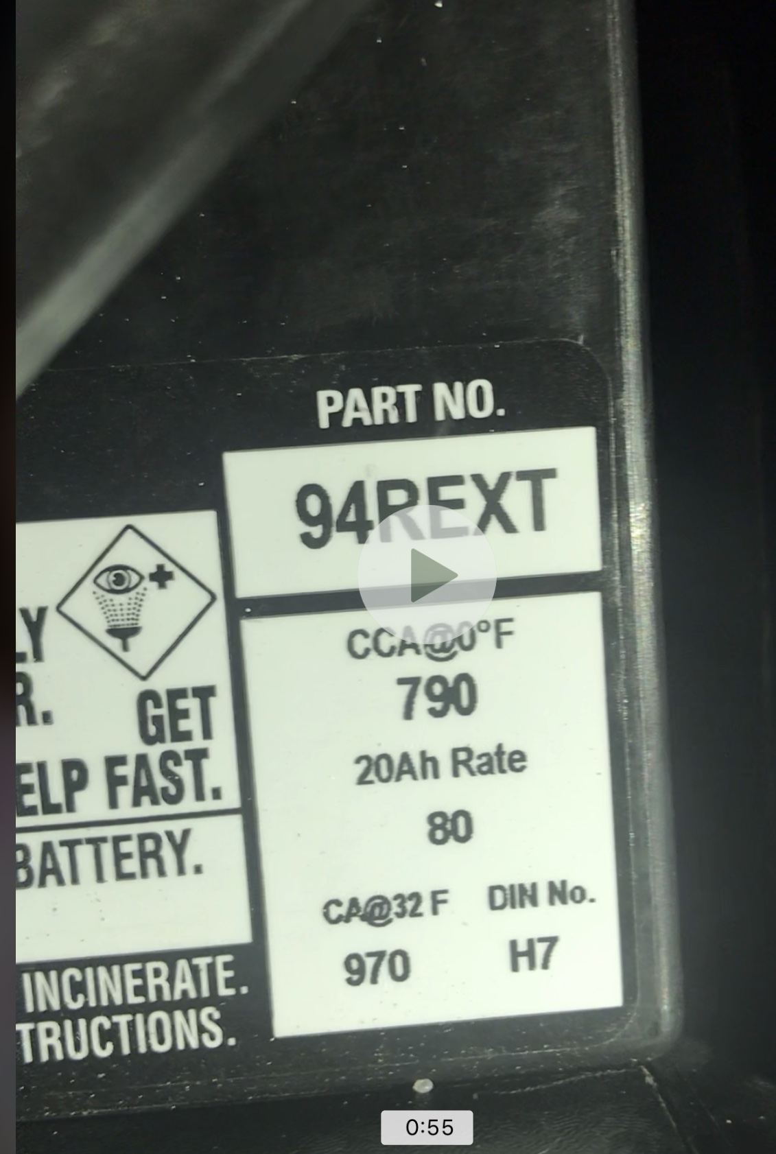 Actual battery in car