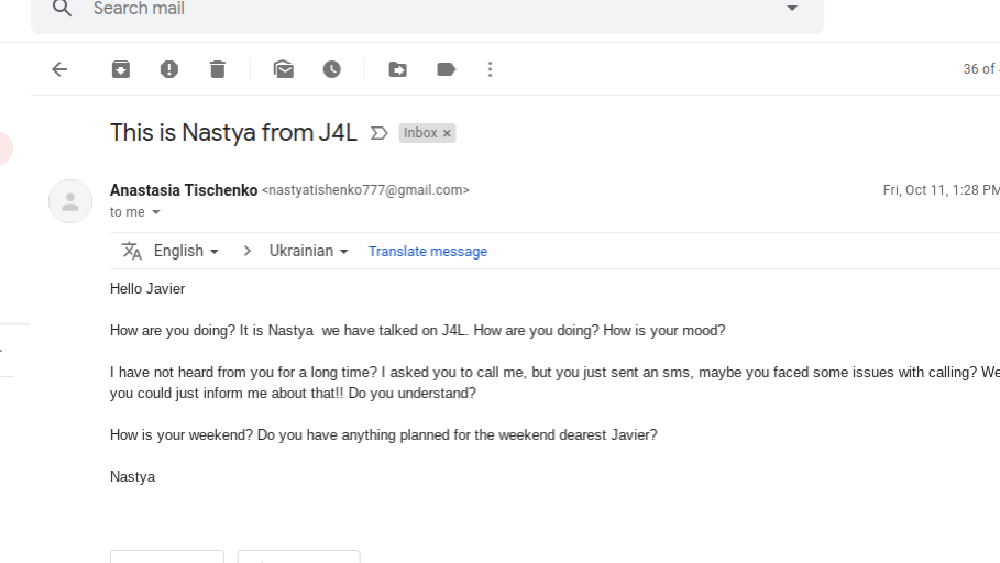 Lady's email claiming we met in Jump4love.com 