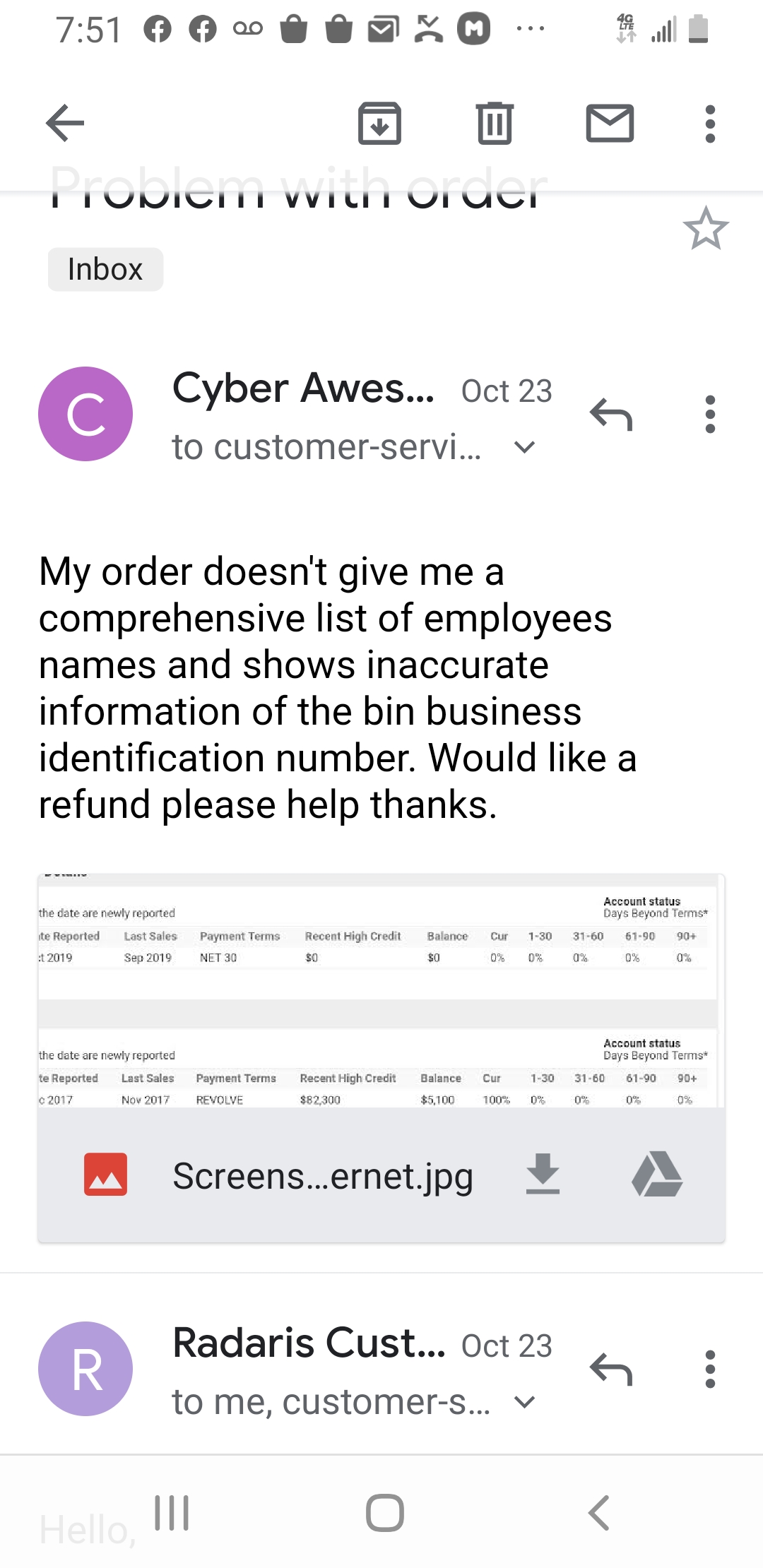 Email complaint 