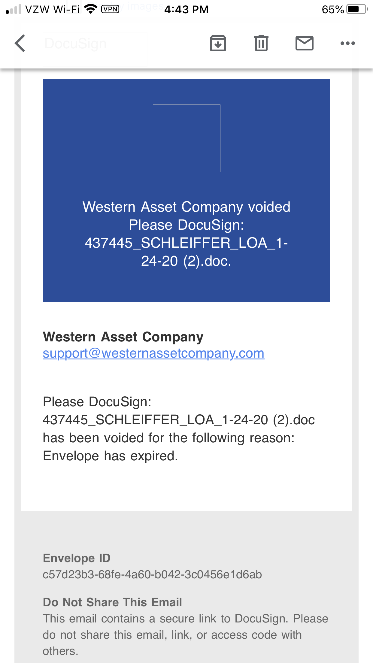 Voided from Docusign after I refused to send $
