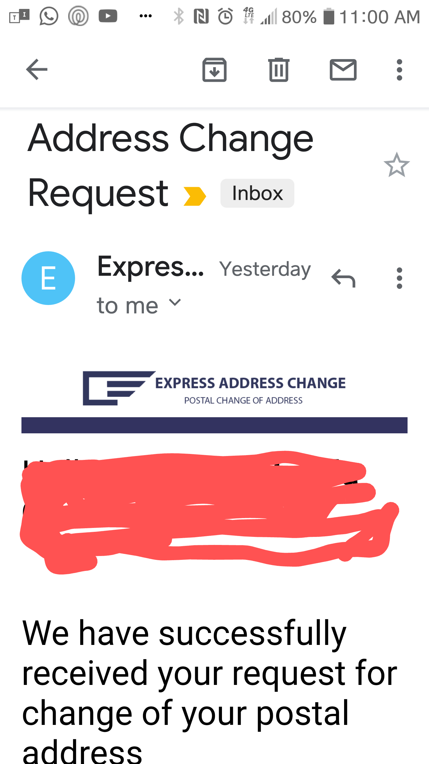 False express mail address change