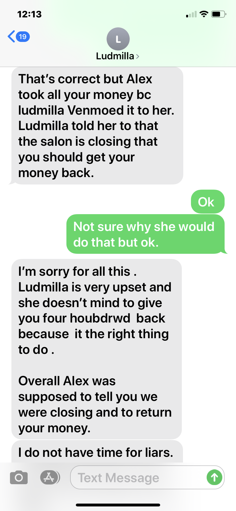 Text admitting she took my money. 