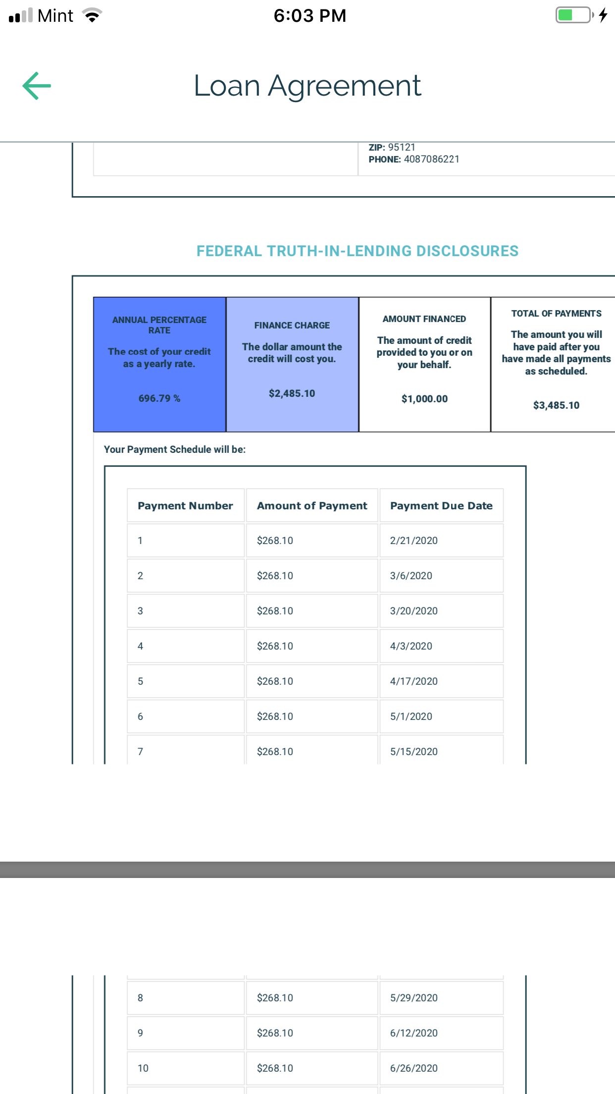 Report of payments and records of what I owed AWL