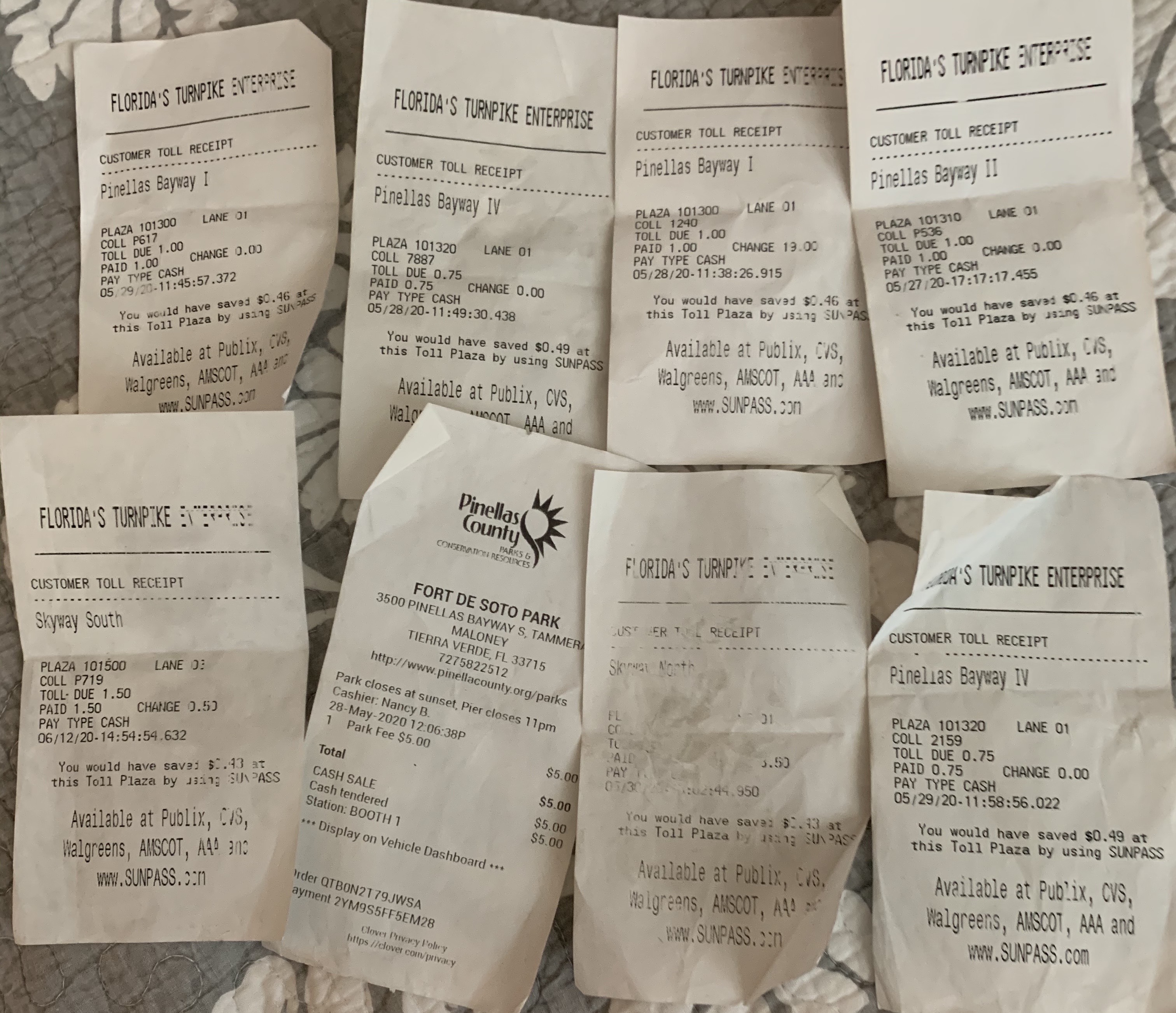 receipts for tolls