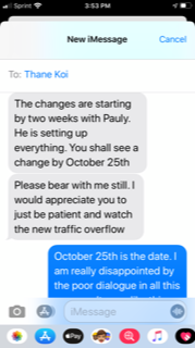 October 3rd 2019 text conversation