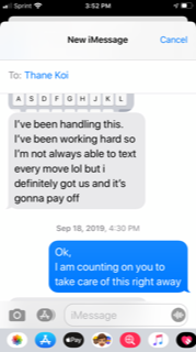 September 18th 2019 text conversation