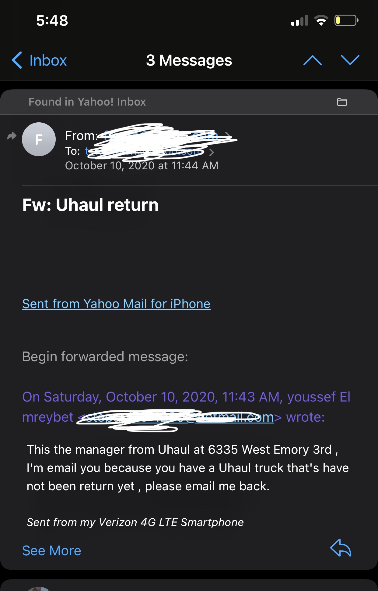 email from uhaul supervisor