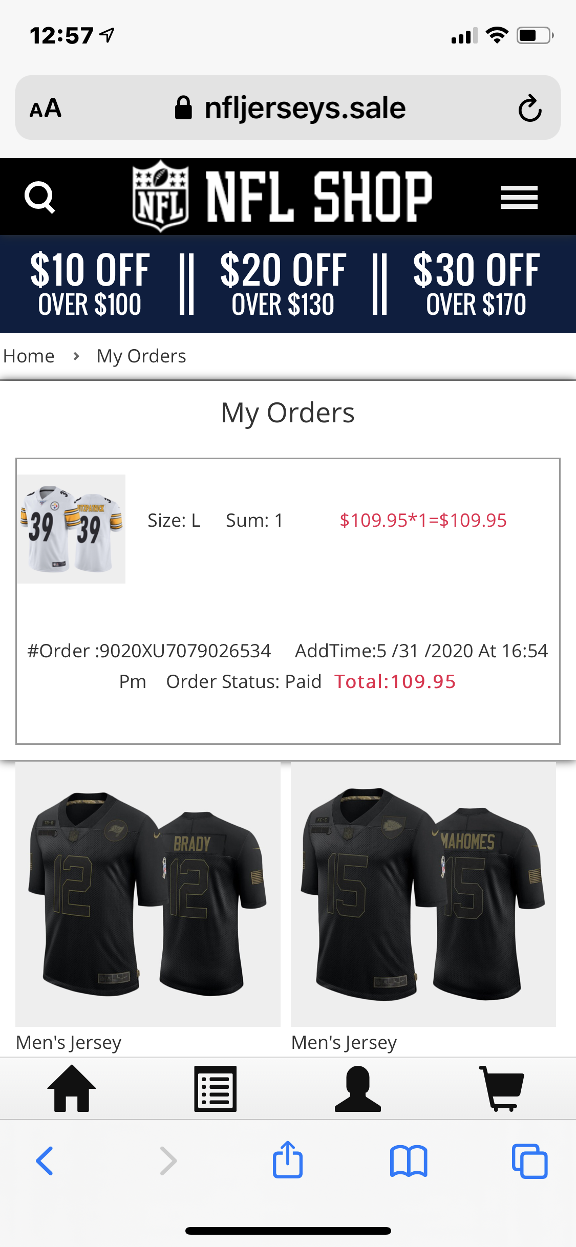 Online Jersey receipt