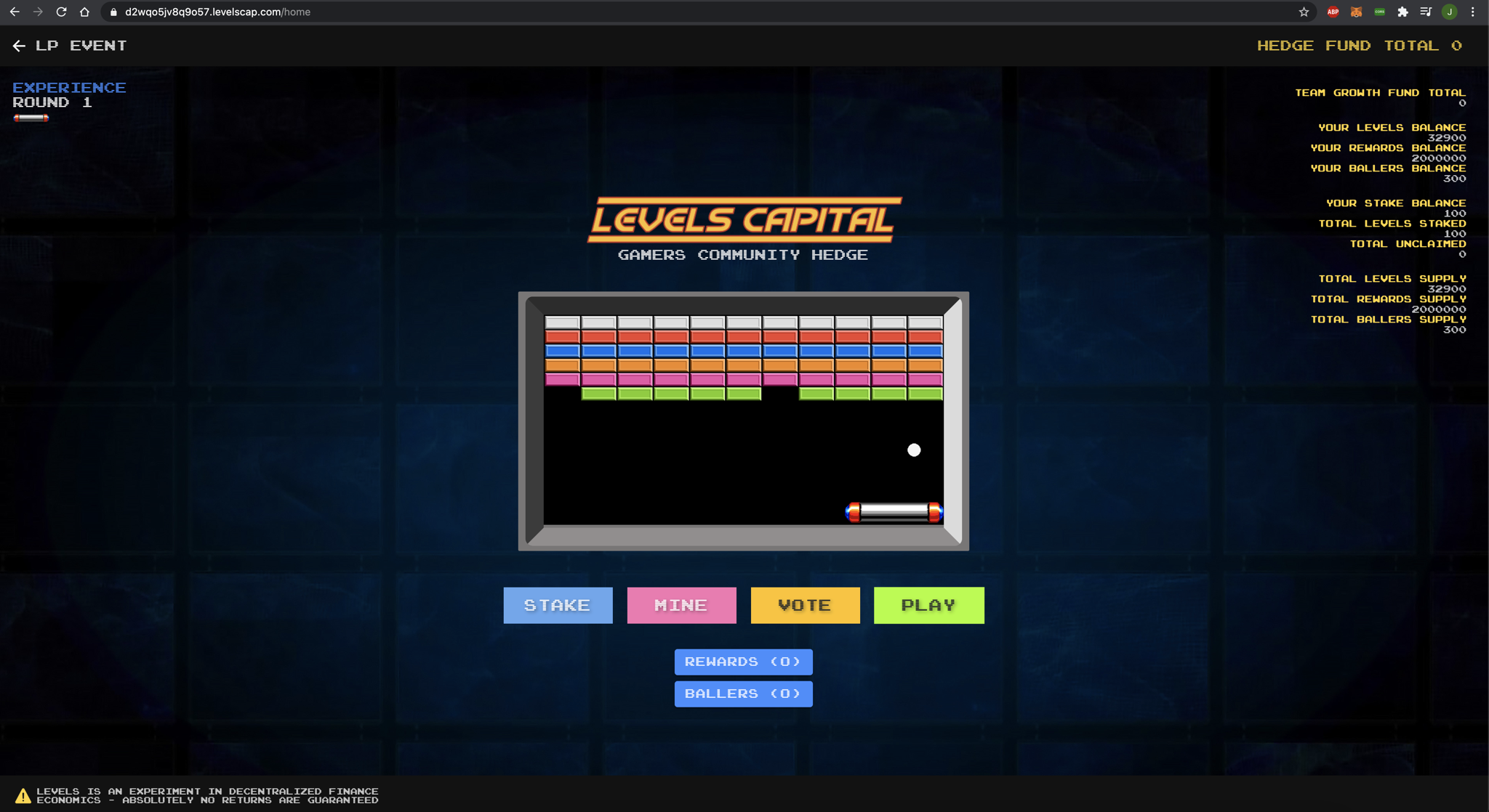 The staking to play the breakout game