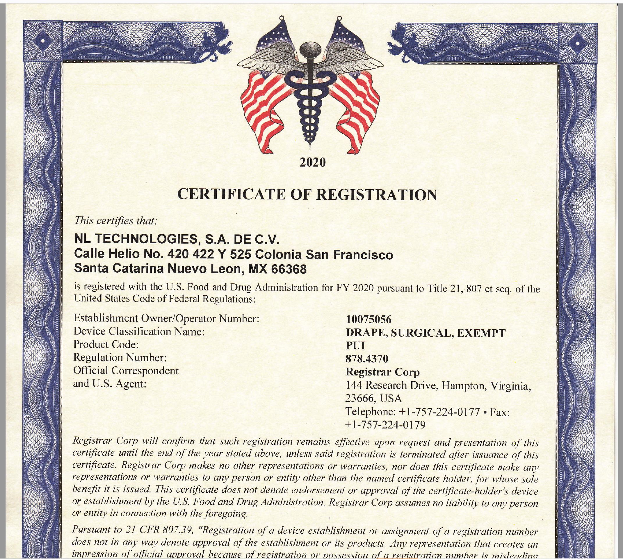 Fake FDA Certificate