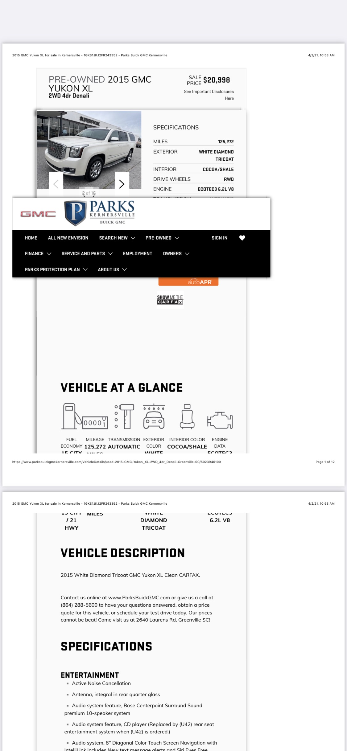 Park auto group listing