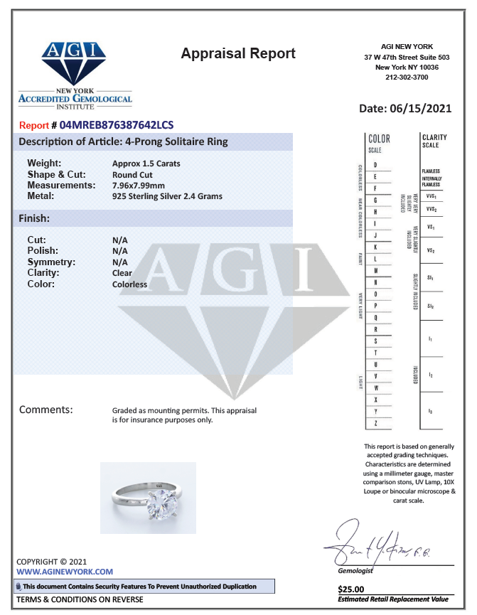 AGI Report on the ring the buyer sent back 
