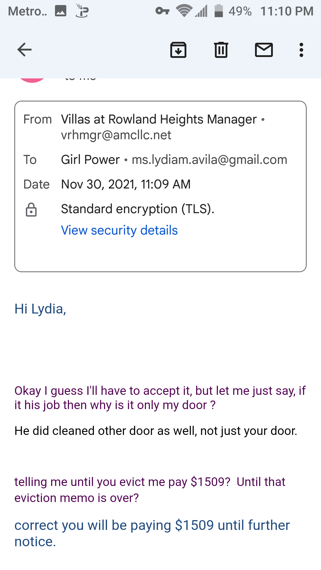 emailed threatening me with eviction