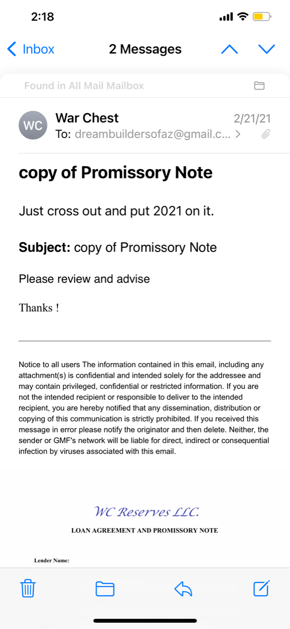 Promissory Note from Aundria brother