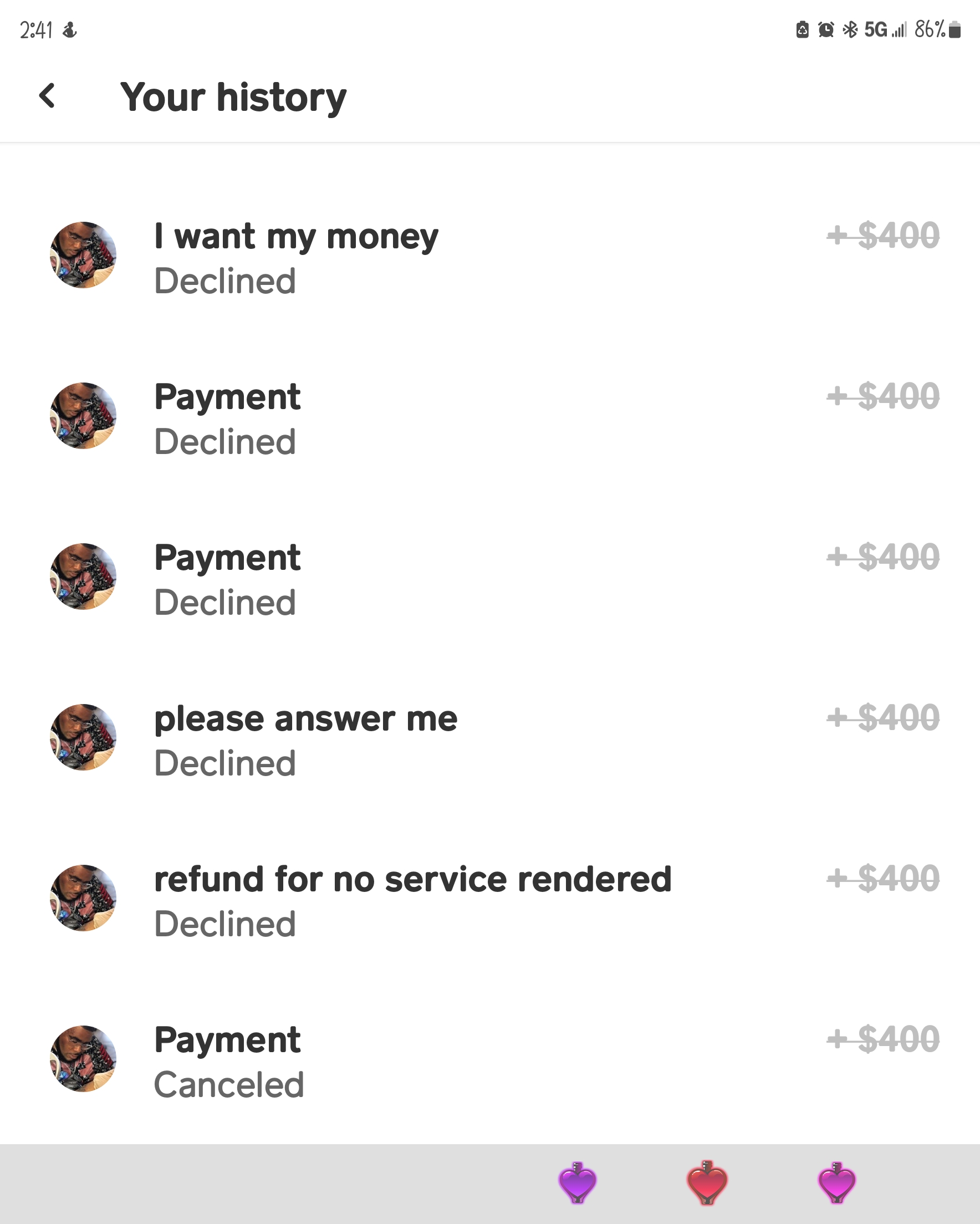 Where he declined refund or pymt 