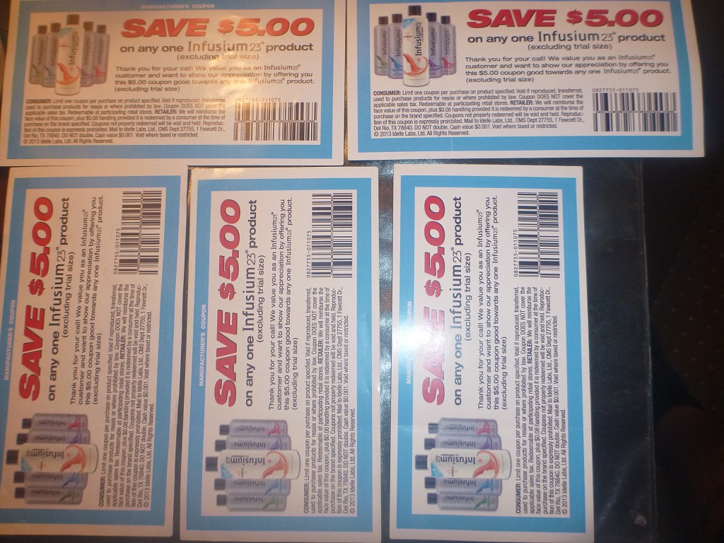 Photo Of My 5 Infusium $5.00 Dollar Coupons