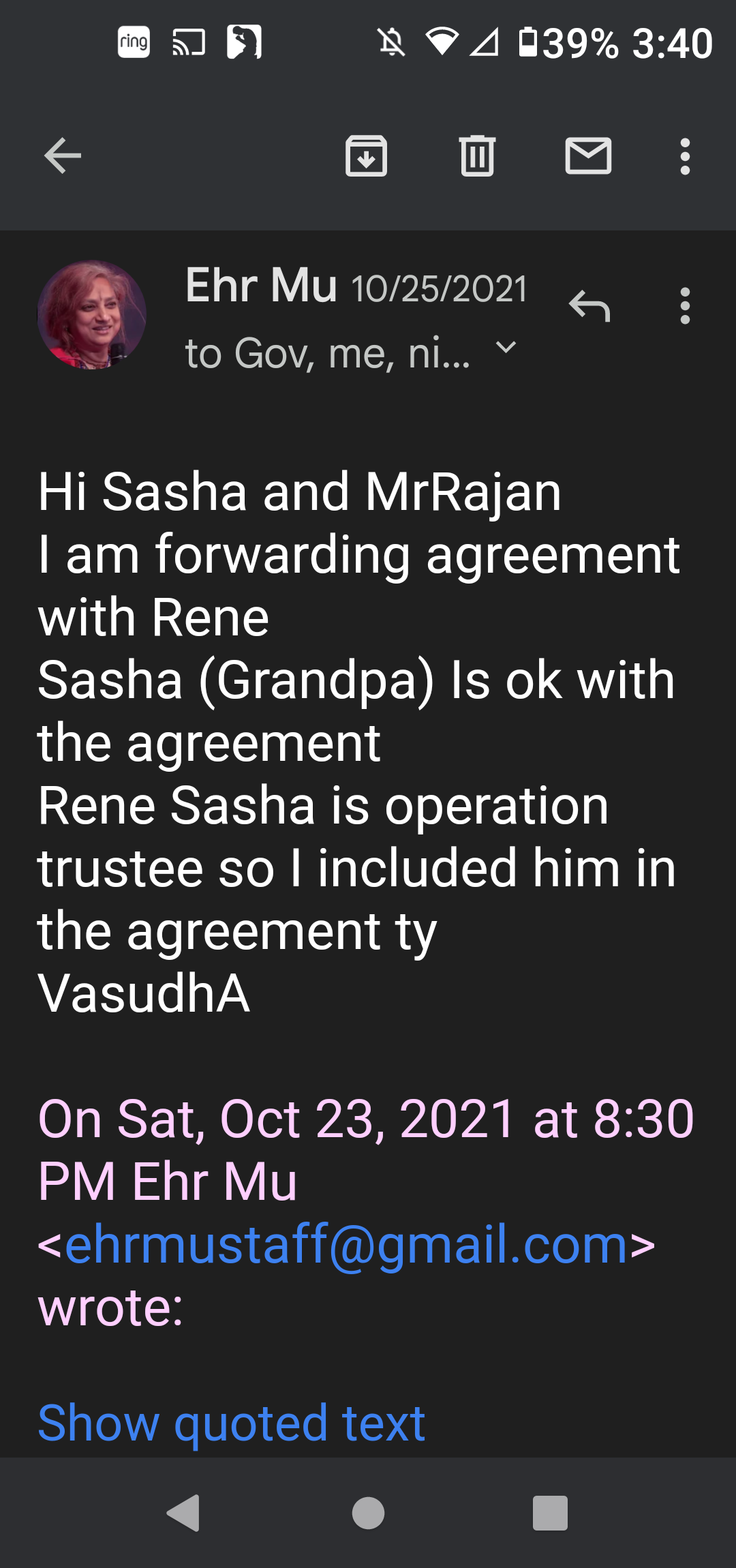 Dr Vasu Brown on agreement