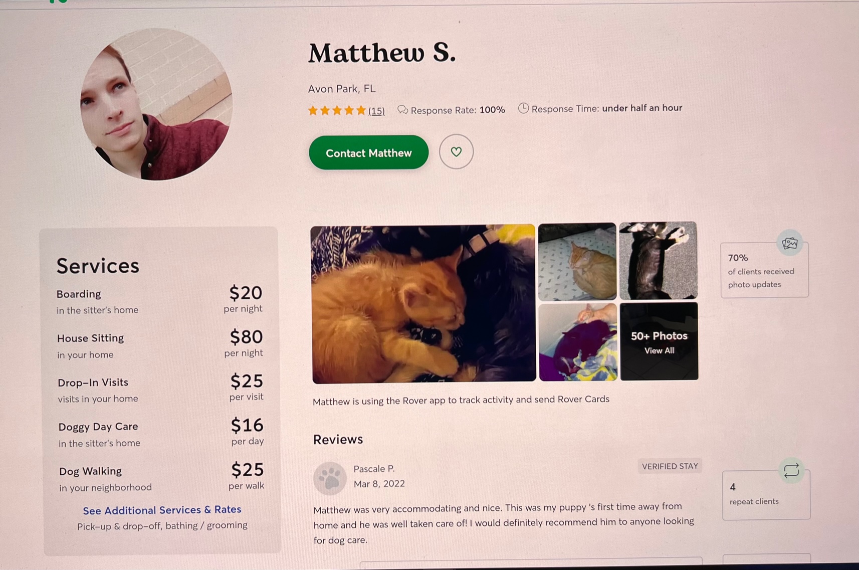This is Matthew Short's profile on Rover.