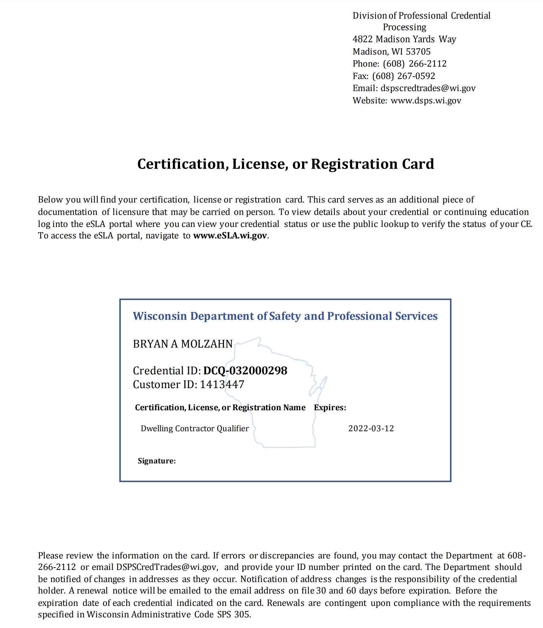 Contractor License