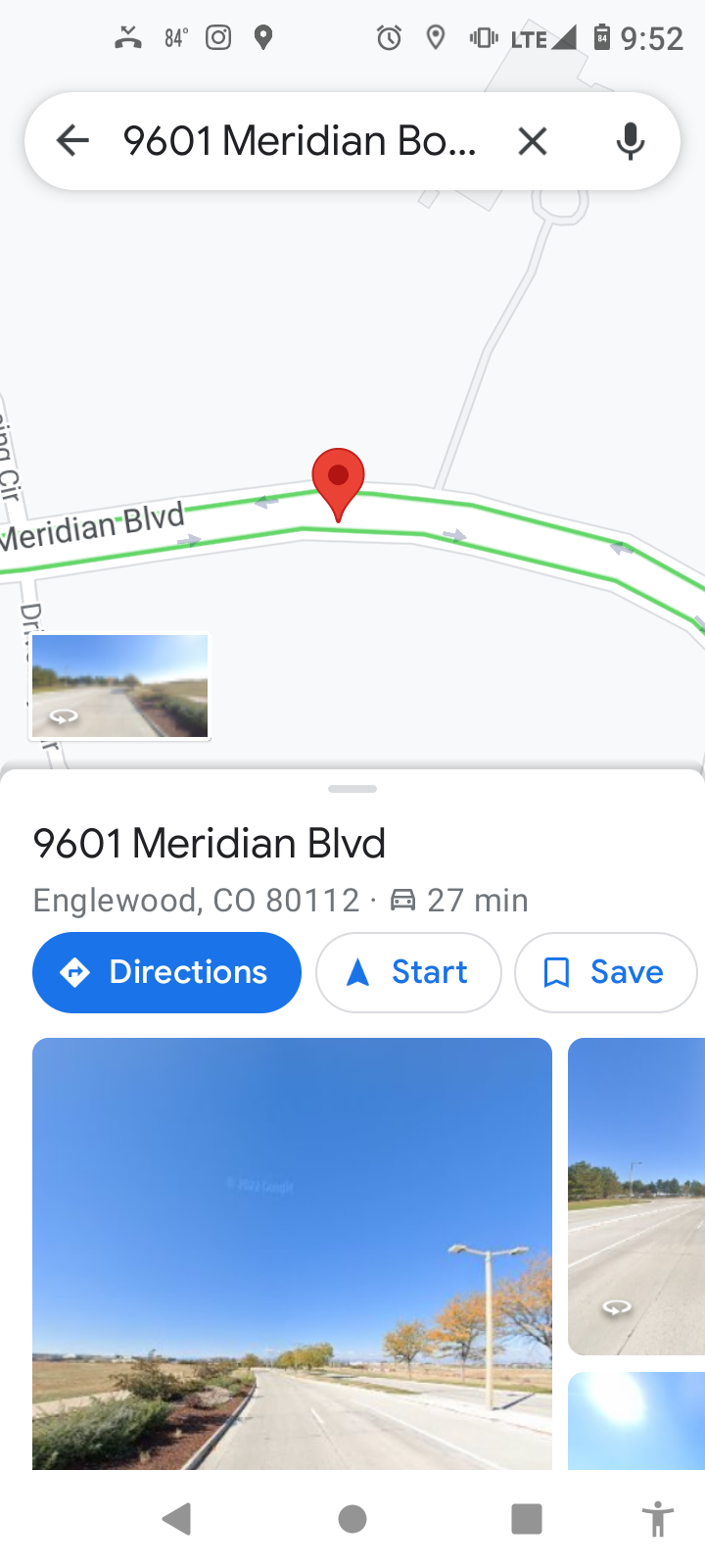 Google Map of 9601 S. Meridian Blvd, Englewood CO 